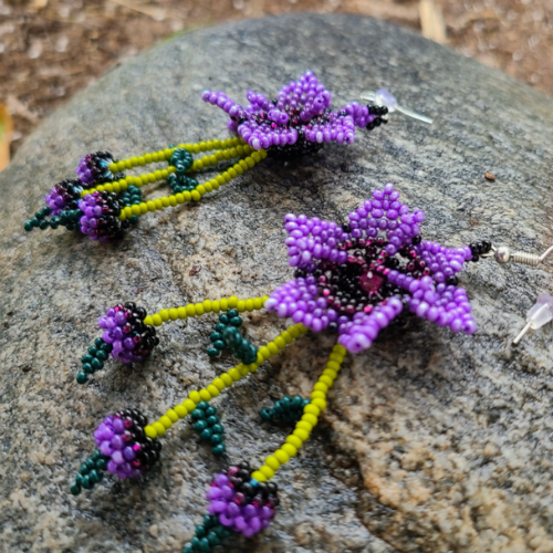 Beaded popular Purple Daisy Earrings